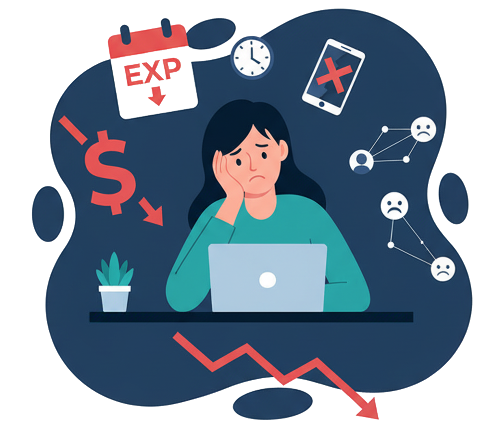 Visual showing recurring app failures caused by unnoticed SSL certificate expirations leading to downtime, user loss, and enterprise revenue impact.